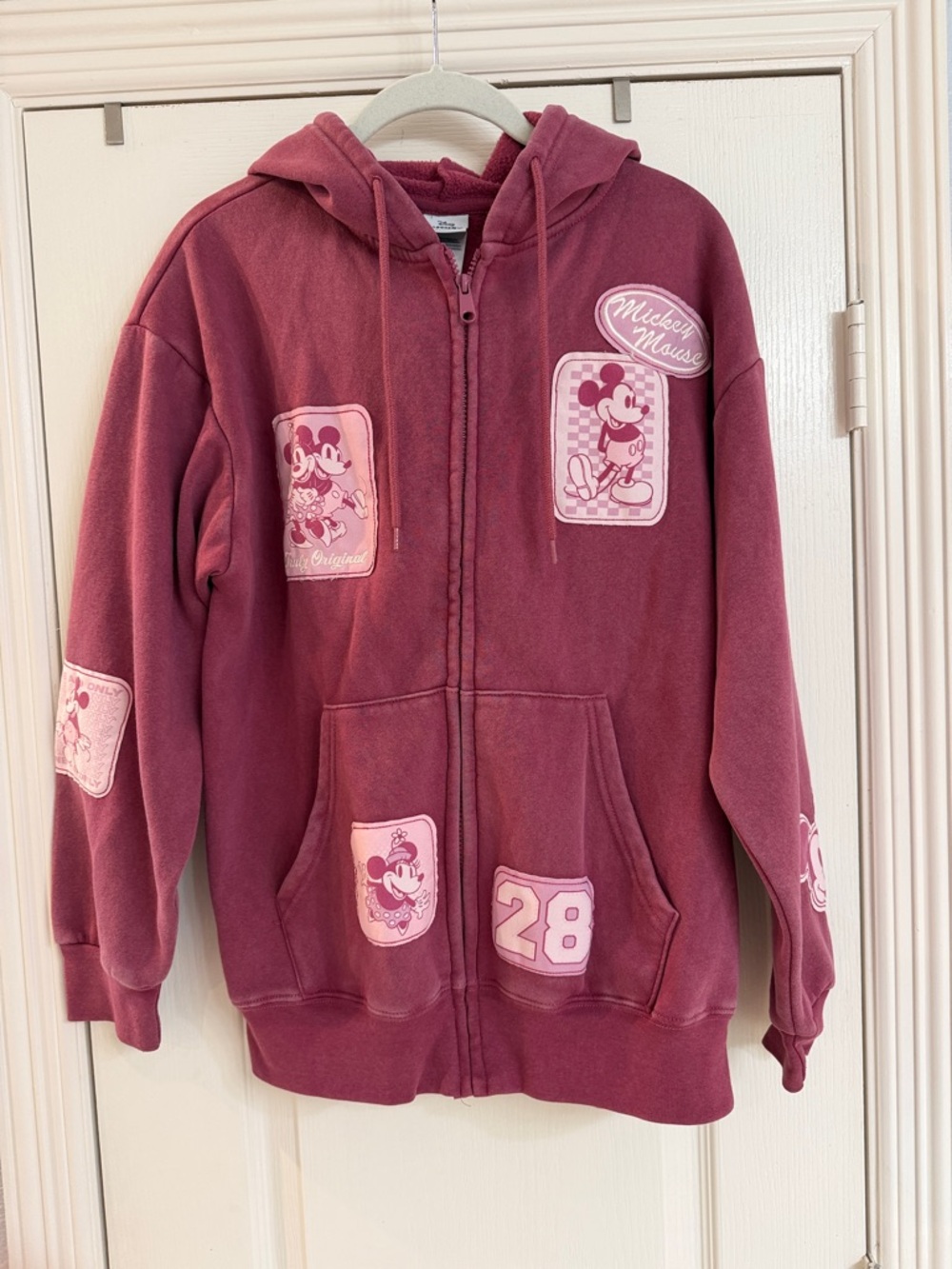 Disney Maroon and Light Pink Mickey Mouse Zip-Up Hoodie